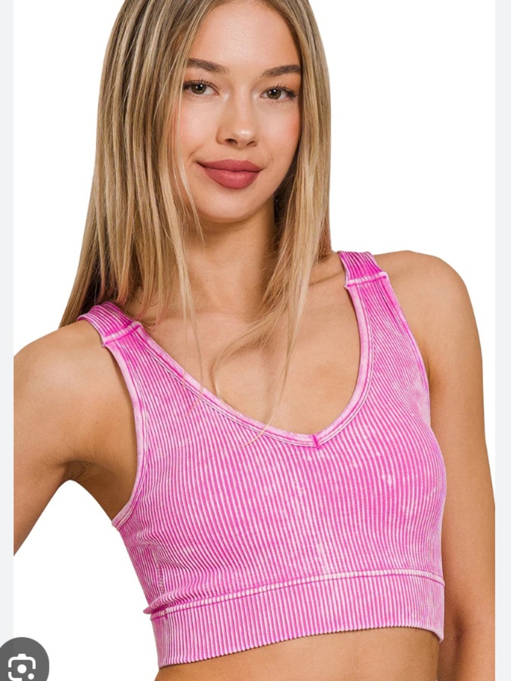NWT Zenana Ribbed, Cropped Stone Washed V-Neck, Padded Tank Top, S/M, L/XL